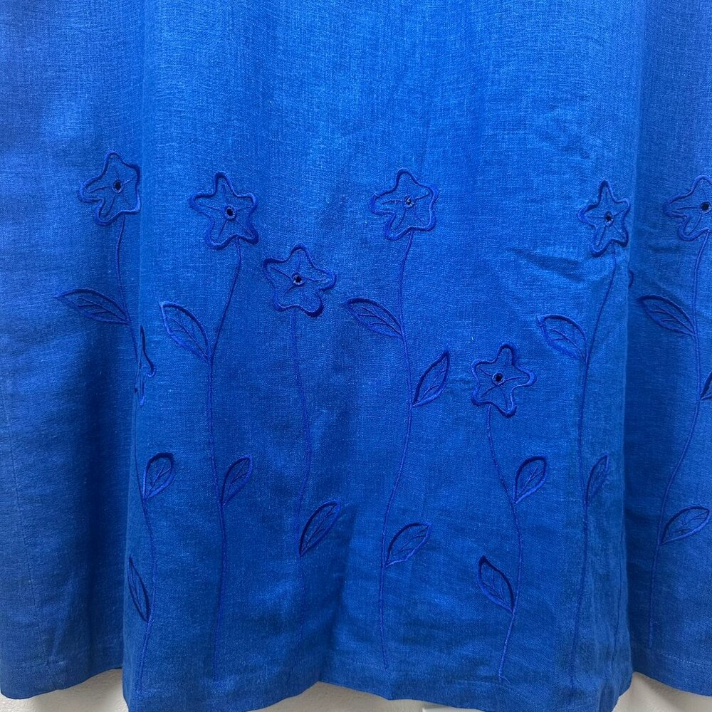 VTG COUNTRY WEAR CASUALS Blue Linen Sleeveless Maxi Embroider Dress Womens Sz L - Picture 5 of 15